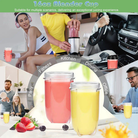 2 Pack 16 Oz Blender Cups Replacement Jars 3.2 Inch Diameter Fits 250W Blenders MB1001 Series Juicers and Mixers Replacement Parts for Smoothies and Shakes Easy Swap