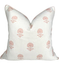 Floral Block Print Pillow Cover In Blush Pink And Off White For Cozy Grandmillennial Decor 20x20 Decorative Throw Pillow Case With Durable Upholstery Fabric Tailored Light Pink Piping And Vintage Chic Vibe, 20x20 pillow cover