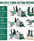 Heavy Duty Woodworking Tenoning Jig With Adjustable Support Plate And 0 45 Degree Clamp for precise tenon cutting methods.