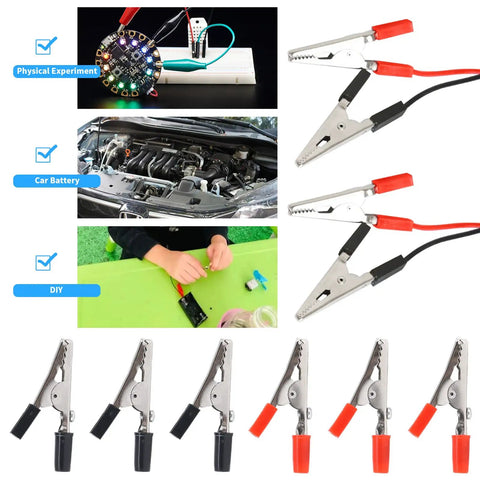 60 Piece 53mm Insulated Alligator Clip Kit Red Black Electrical Test Clips With Plastic Handles For Electrical Testing And Diy Projects, High Conductivity Metal Clamps with DIY, physical experiment, car battery images.