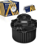 Heavy Duty HVAC Blower Motor With Wheel Assembly For Cars And Trucks Plug And Play Cabin Cooling Fan Replacement shown with box and installation manual.