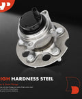 Rear Wheel Bearing And Hub Assembly With ABS For Toyota RAV4 1996 To 2005 FWD Only 5 Lug Hub Replacement Built For High Load And Keeps Your Ride Smooth On The Road, close-up view of high hardness steel construction with visible lugs.
