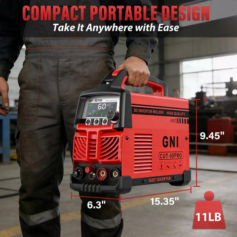 Person holding 2 In 1 Portable Plasma Cutter And Stick Welder 60PRO Non Touch Pilot Arc 120V To 240V Cutter Machine