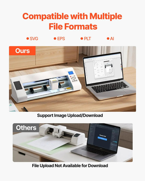 Pro Vinyl Cutter With Auto Edge Detection And Design Software For DIYers next to laptop displaying design software