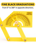 Handy Plastic Protractor And Angle Finder Set For Inside Outside And Sloped Angles 0 To 180 Degrees Four Piece Yellow with black graduations