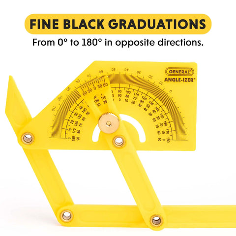 Handy Plastic Protractor And Angle Finder Set For Inside Outside And Sloped Angles 0 To 180 Degrees Four Piece Yellow with black graduations