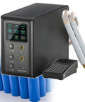 Pro Battery Spot Welder With 14.6KW Capacitor Spot Welding Machine, automatic foot pedal, and two modes depicted.