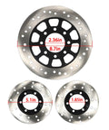 Replacement 150cc Go Kart Brake Kit Complete Set For Kandi Hammerhead TrailMaster And Other 150cc Karts Including Master Cylinder Hose Caliper Pad Easy Install, three disc rotors showing dimensions