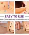 No Fuss Premium Heavy Duty M6 Screws Kit Featuring Barrel Nuts Allen Wrench Hex Socket Head Caps in use for furniture assembly.