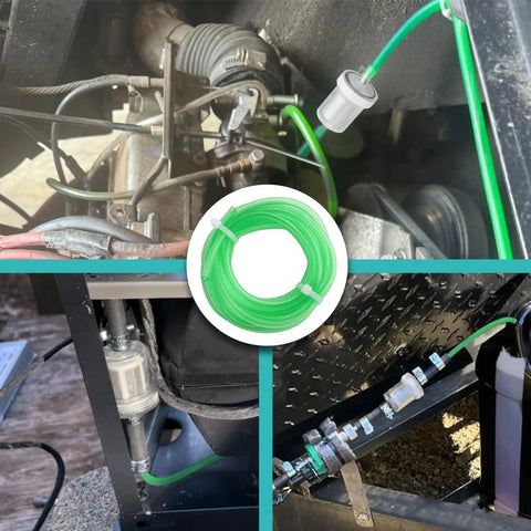 Heavy Duty Flexible Silicone Fuel Hose Kit Four Meter Long Heat Resistant Gas Line For Hot Rods Custom Builds showing installation with inline filter.