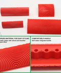 Heavy Duty Wood Graining Tool Set 4 Piece Rubber Paint Comb for transforming surfaces, featuring red rubber combs with wave patterns.