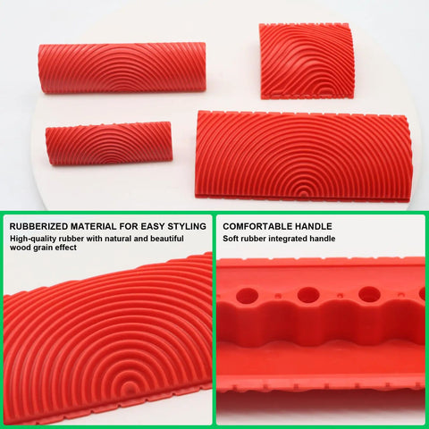 Heavy Duty Wood Graining Tool Set 4 Piece Rubber Paint Comb for transforming surfaces, featuring red rubber combs with wave patterns.