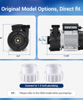 Top Rated Hot Tub Circulation Pump Runs Like A Champ With Smooth Sixty Three Gpm Flow And Solid 230V Power For Dependable Spa Maintenance Straight Up Upgrade For Any Backyard Setup Now, showing dimensions and plumbing options.