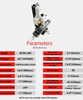 Tough As Nails 1300W Brushless Benchtop Milling Machine With R8 Spindle 1.1 Inch Drill Capacity Variable Speed Precision Mill Drill with specs chart.
