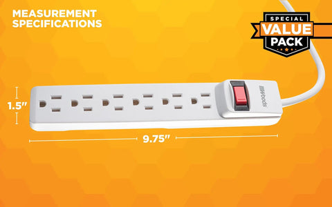 Two Pack Six Outlet Surge Protector With 280J Protection, 2.5 Ft Cord, Built In Circuit Breaker, White, Indoor Use, Ideal For Home Office Electronics, Safely Power Multiple Devices