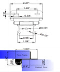 Technical diagram of 25 Pair Set of Self-Closing Half Inch Overlay Cabinet Hinges in Black, Semi Partial Wrap.