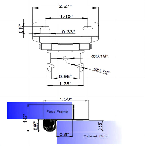 Technical diagram of 25 Pair Set of Self-Closing Half Inch Overlay Cabinet Hinges in Black, Semi Partial Wrap.
