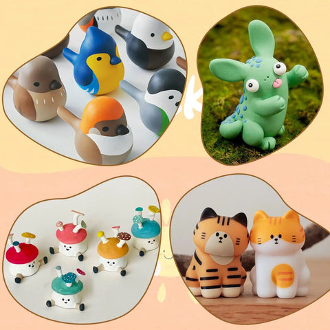 Polymer Clay Starter Kit With 60 Colors For Kids And Artists, Non Sticky Oven Bake Modeling Clay animal figures and toys display