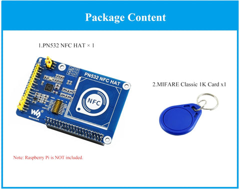 NFC HAT For Raspberry Pi 5 4B 3B Plus 3B 2B A Plus Zero W WH Zero 2W Pico Pico 2W With PN532 Chip board and MIFARE Classic key card