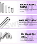 Stainless Steel Dowel Pin Kit 110 Piece Set M2 M3 M4 M5 304 Grade For Shelf Support and Industrial Maintenance, smooth surface, edge bevel design
