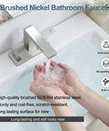 4 Inch Brushed Nickel Centerset Bathroom Faucet With Pop Up Drain, 2 Handle, Fits 2 Or 3 Hole Sinks, Stainless Steel Build