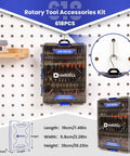 Kickass 618 Piece Rotary Tool Accessories Kit For Sand Polish Engrave And Cut Jobs in a rugged storage case on a pegboard.