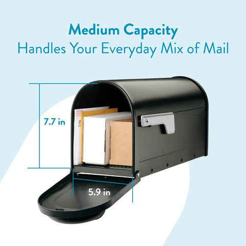 Winston Nickel Flag Post Mount Mailbox Black Medium Outdoor Mailbox With Rust Resistant Galvanized Steel Construction showing capacity