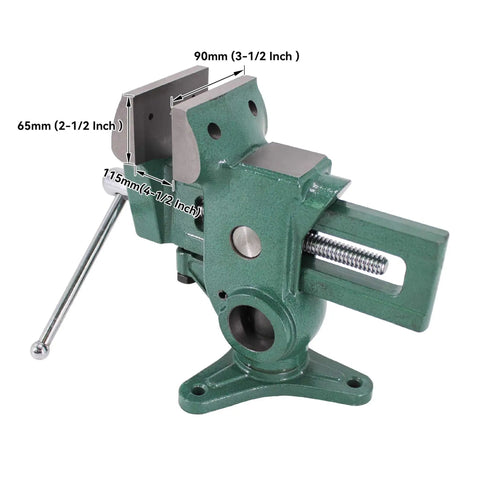 Parrot Vise Multi Angle Bench Vise 3.5 Inch For Woodworking And Metalworking, 360 Degree Swivel, Precision Cast, Adjustable Jaw Width, Durable Clamp Vise For DIY Pros And Hobbyists. green cast iron bench vise with 90mm jaw and 65mm height