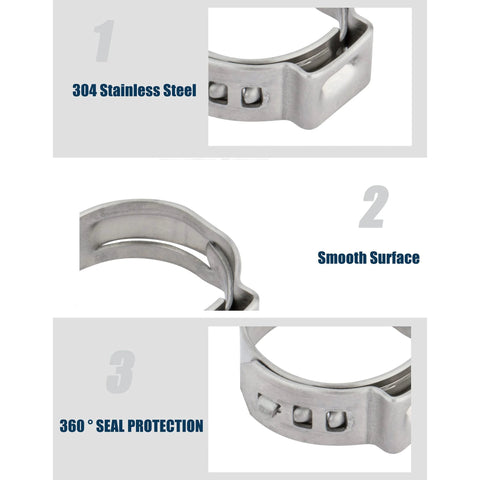 ISPINNER 25pcs 304 stainless steel single-ear stepless hose clamps, 10.3–12.8 mm, Amazon brand