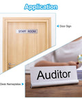 8x2 Inch Blank Name Plates 20 Pack For Laser Engraving used as door sign and desk nameplate with 'Staff Room' and 'Auditor' text.