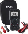 DM66 TRMS Multimeter For Electricians And Field Techs With VFD Mode Non Contact Voltage Detection displayed with case and probes