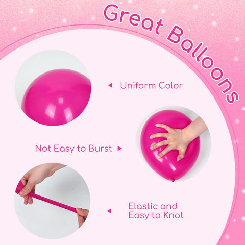 60 Pieces Hot Pink Balloons Set With Light Metallic Confetti 12 Inch Latex Balloons For Wedding Bridal Shower Baby Shower And Birthday Party Decor, Perfect For Weddings, Baby Showers, And Birthday Parties, Easy To Use For DIY Decor showing uniform color, elasticity, and knotting ease.