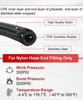 Cross-section of Beefed Up Heavy Duty Power Steering Hose Kit For Gear Box Or Rack And Pinion And Return To Reservoir AN6 Hydraulic Hoses With Aluminum Fittings High Flow Design LS Swap Compatible With LS1 And LS3 Replace 551082 showing CPE synthetic rubber inner layer and high-quality nylon coating.