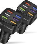 Multiport Car Charger Adapter With QC 3.0 Fast Plug Hub And Universal USB Power, dual pack, six-port USB charging hub, sleek design.
