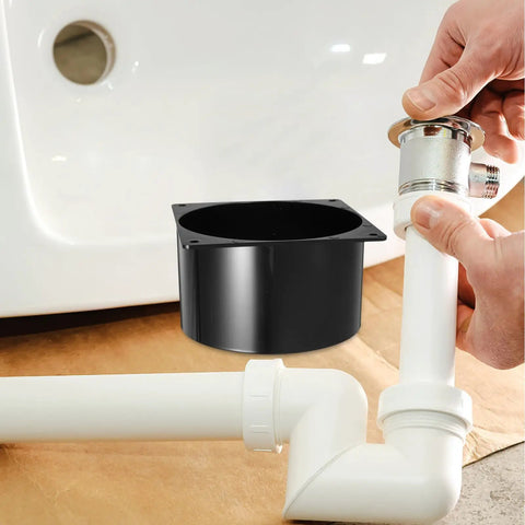 ZeroDeko Square Abs Plastic Duct Connector Flange Adapter for dust collection connected to white plumbing pipe.