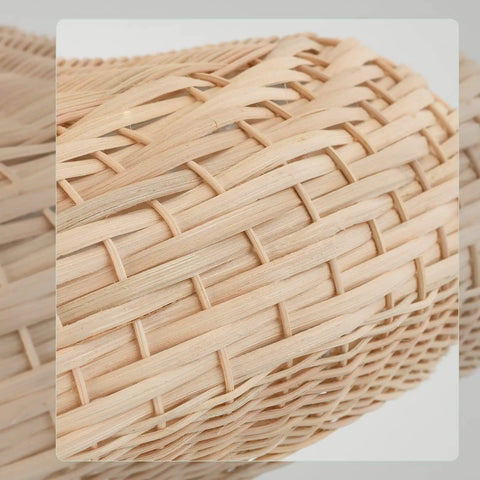 Close-up of handwoven rattan material on Boho Woven Rattan Pendant Light Dome Ceiling Fixture For Kitchen Island 15.74 Inch