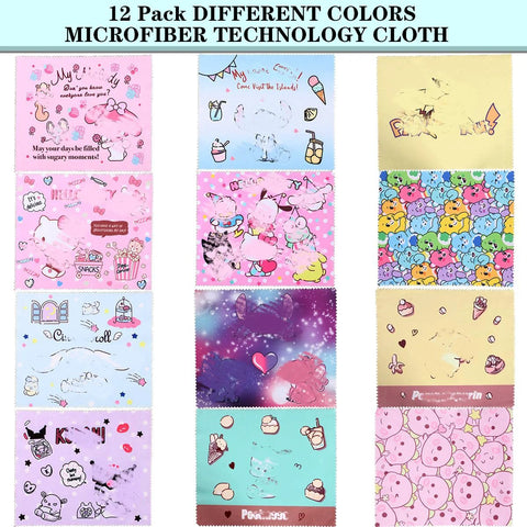 12-pack cartoon-color microfiber cleaning cloths for cameras, lenses, glasses, and screens by Amazon