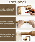 Step-by-step installation of Wood Curtain Rod Set For Windows 72 To 144 Inches Adjustable Easy Install 1 Inch Diameter Heavy Duty Drapery Rod With Decorative Wooden Grain Finials For Living Room Bedroom Kitchen Cafe Farmhouse Vibe.