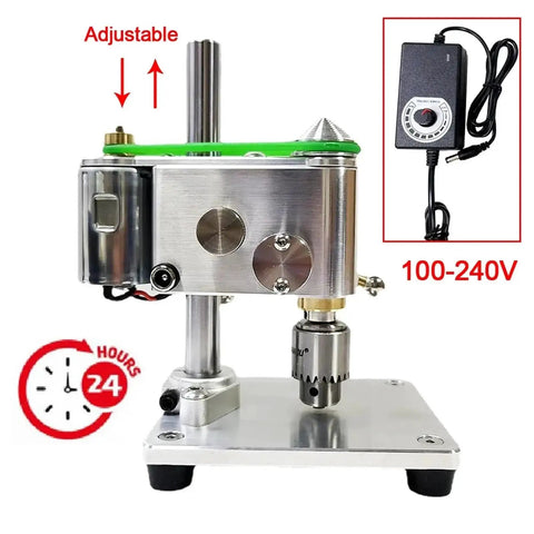 Hella Compact Mini Bench Drill Press for Precision DIY Projects, adjustable with aluminum build and motor for workshops.