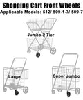 Heavy Duty Black Shopping Cart Front Wheels Set For Smooth Rolling And Quick Replacement, models 512, 509-1-7, 509-7