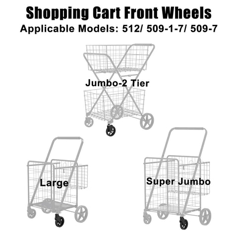 Heavy Duty Black Shopping Cart Front Wheels Set For Smooth Rolling And Quick Replacement, models 512, 509-1-7, 509-7