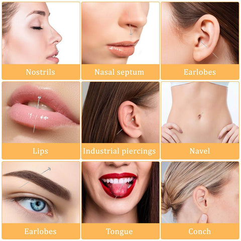 Different piercing styles including 16G 18G Piercing Taper And Pro Grade Ball Grabber Tool Set For Easy Jewelry Changes shown on models