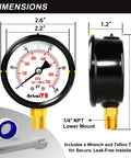 Lead Free 100 PSI Two Point Five Inch Pressure Gauge With Stainless Steel Case Liquid Filled for shockproof readouts, side view