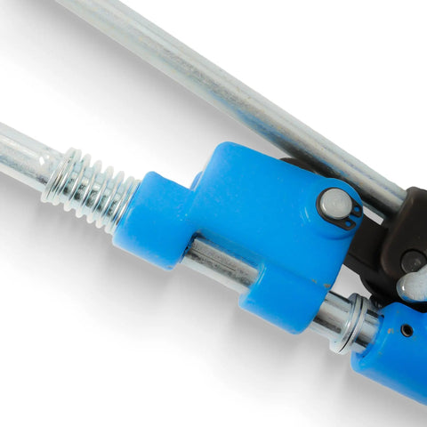Close-up of Heavy Duty Center Punch Tool With Adapter for Quick Clamp Setup, showcasing blue finish and rugged steel construction.
