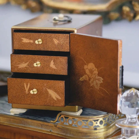 Straight Up Gold Tiny Drawer Knobs With Matching Screws, Sweet Small Round Handles For Dressers Cabinets And Jewelry Boxes on a decorative jewelry box.