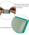 Hands holding Copper Stripboard Prototyping Board 50mm By 70mm Single Sided 368 Holes Universal Stripboard for DIY Electronics.