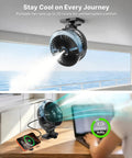 Magnetic Golf Cart Misting Fan And Phone Holder Gift Set for Dads and Golfers on boat with 12000mAh battery cooling feature