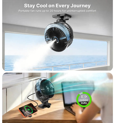 Magnetic Golf Cart Misting Fan And Phone Holder Gift Set for Dads and Golfers on boat with 12000mAh battery cooling feature
