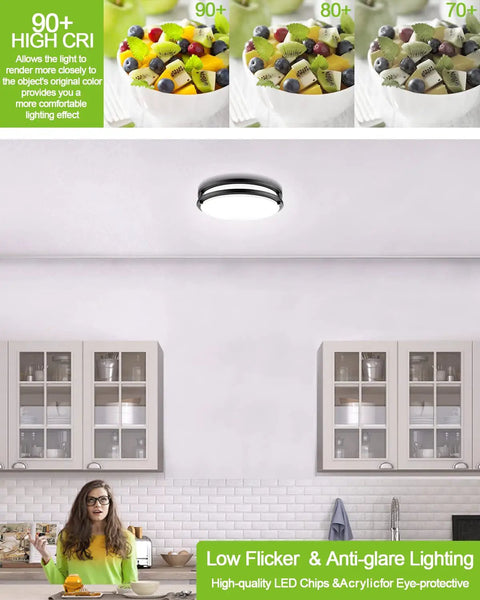 Energy Saving LED Flush Mount Ceiling Light 13 Inch 40W 4000 Lumen Dimmable Kitchen Fixture With Adjustable 3000K 4000K 5000K Color Temp
