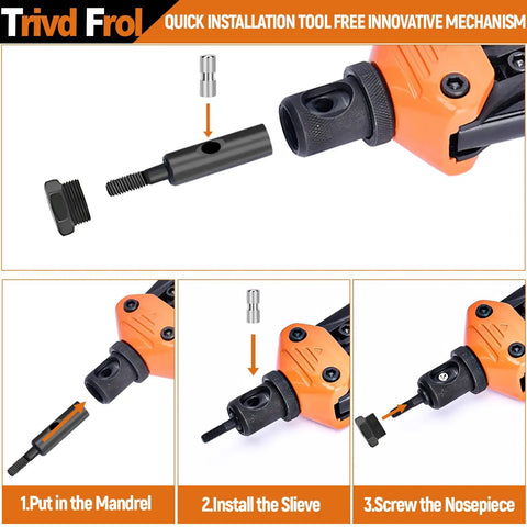 Beefed Up 16 Inch Rivet Nut Tool Kit With 15 Metric And SAE Mandrels, showing mandrel installation steps